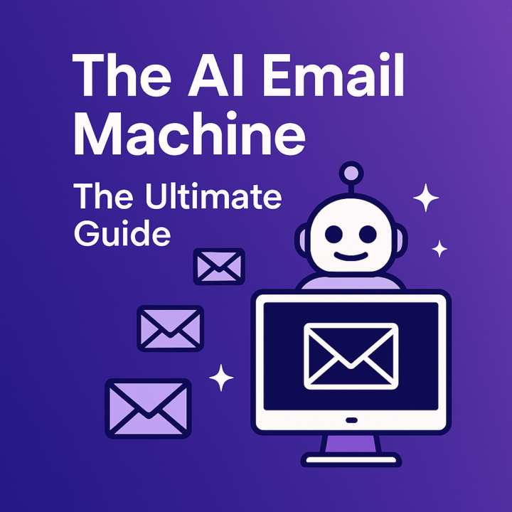1. An illustrated cover of "The AI Email Machine: The Ultimate Guide," featuring modern design elements and bold typography. 2. Cover image of "The AI Email Machine: The Ultimate Guide," showcasing a sleek design with prominent title text. 3. Book cover for "The AI Email Machine: The Ultimate Guide," displaying a contemporary layout and eye-catching title.